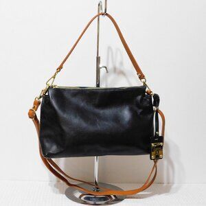 VALENTINA Black Leather Triple Compartment Convertible Handbag Crossbody Purse